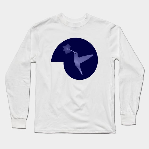 Happy Hummingbird on Fractal Blue Spiral Long Sleeve T-Shirt by Davey's Designs